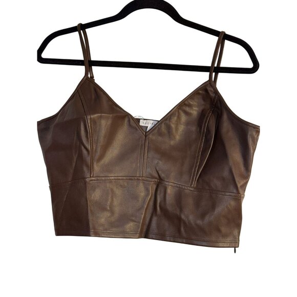Socialite Womens Faux Leather Brown Crop Top Spaghetti Straps XL - Picture 1 of 10